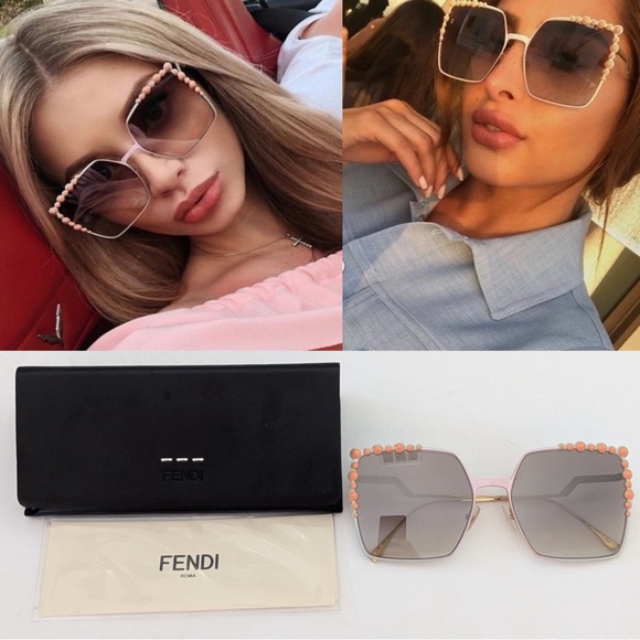FENDI FF0259 35J Square Pearl Sunglasses - Picture 1 of 8